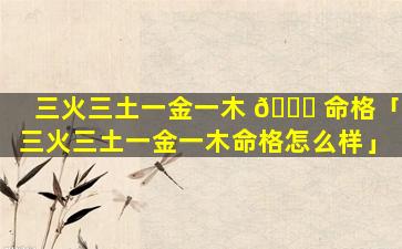 三火三土一金一木 🕊 命格「三火三土一金一木命格怎么样」